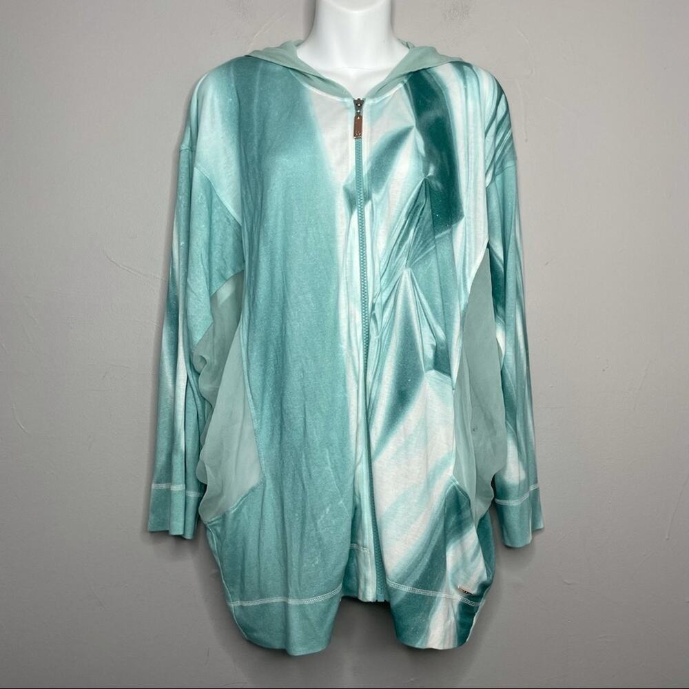 ESCADA SPORT Jacket Womens Large Athleisure Tie Dye Lightweight Silk Hooded Luxe